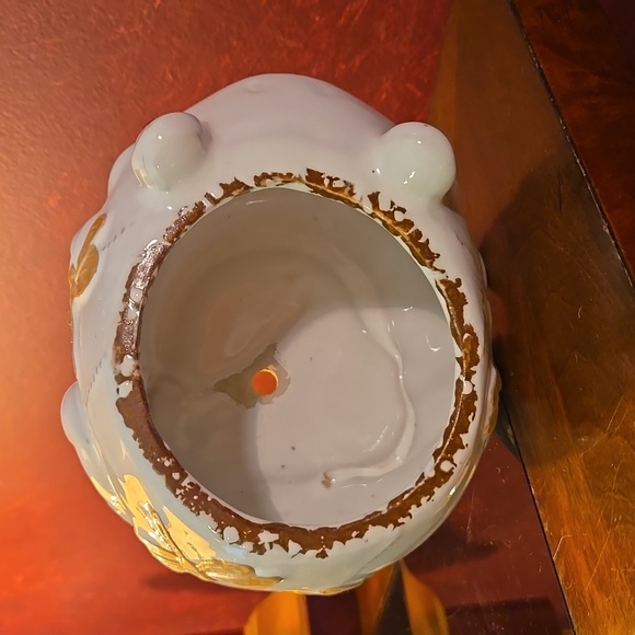 Ceramic Frog Dragonfly Design - White/Brown Planter - Picture 6 of 7